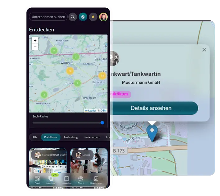 NexxUp-App zur Suche nach Ausbildungsbetrieben in der Nähe