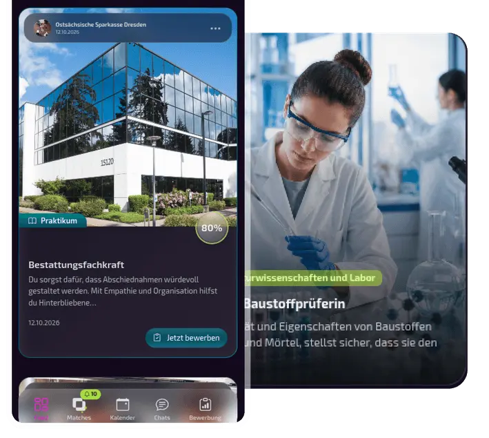 NexxUp-App mit verschiedenen Berufswelten und Berufsideen