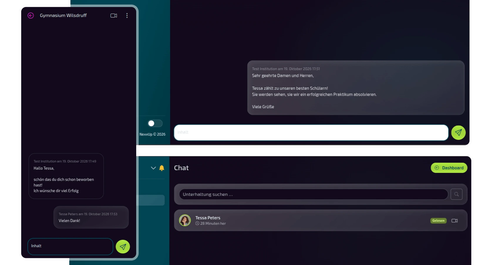 NexxUp Teach mit kontextbezogener Kommunikation zwischen Beteiligten